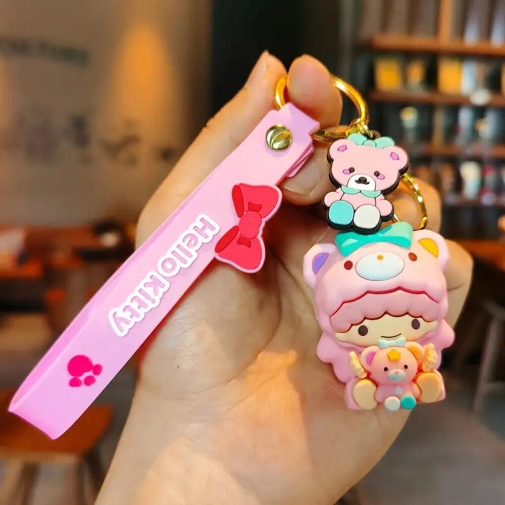 Little Twin Stars Kiki & Lala Hello Kitty Keychain - Pink